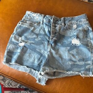 Time and Tru Blue Camo Jean Shorts